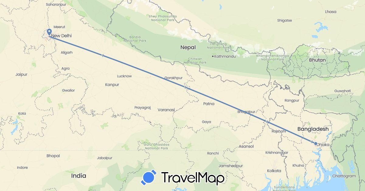 TravelMap itinerary: driving, cycling in Bangladesh, India (Asia)